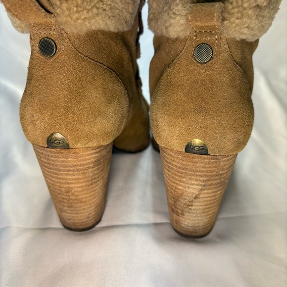 UGG Analise Lace Up Booties Women’s 10 Chestnut Brown Heeled Sheepskin Lined - Picture 4 of 13